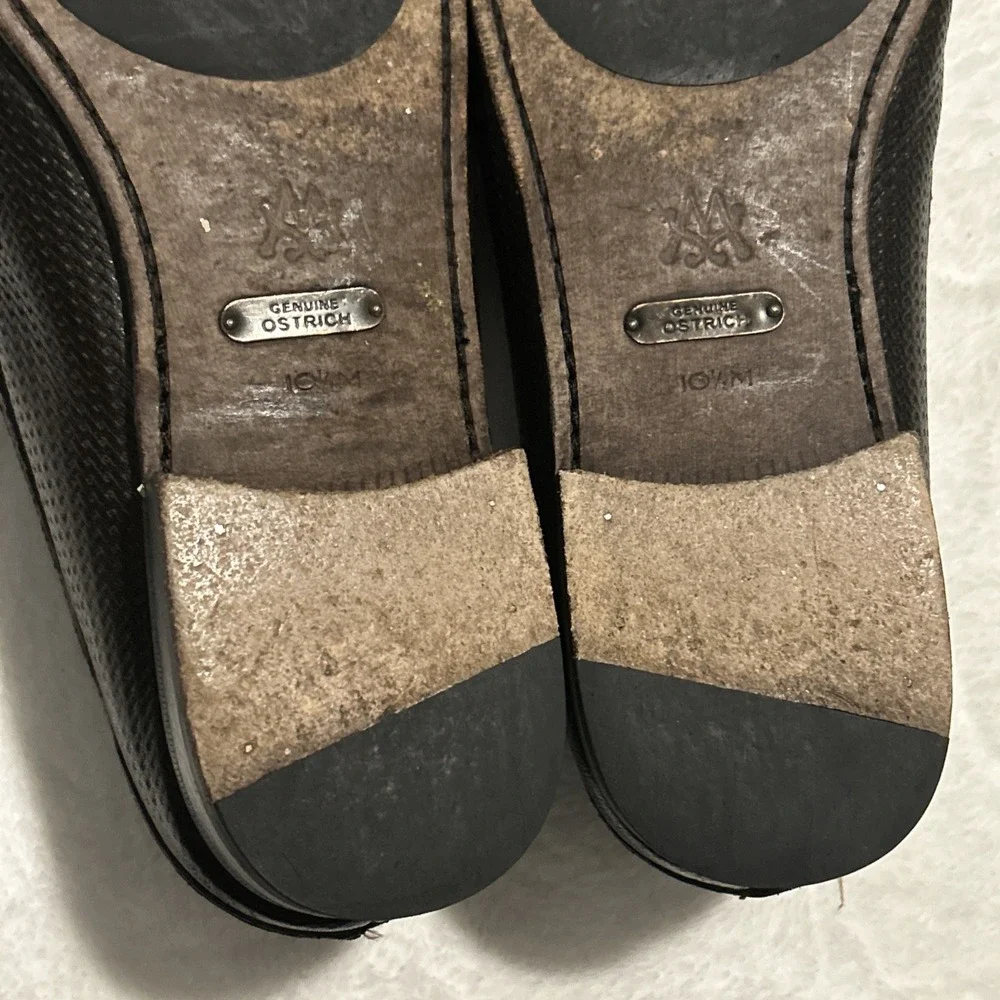 Mezlan Vesta Ostrich Leg and Woven Calfskin Moc Toe Bit Strap Loafers Brown 10.5